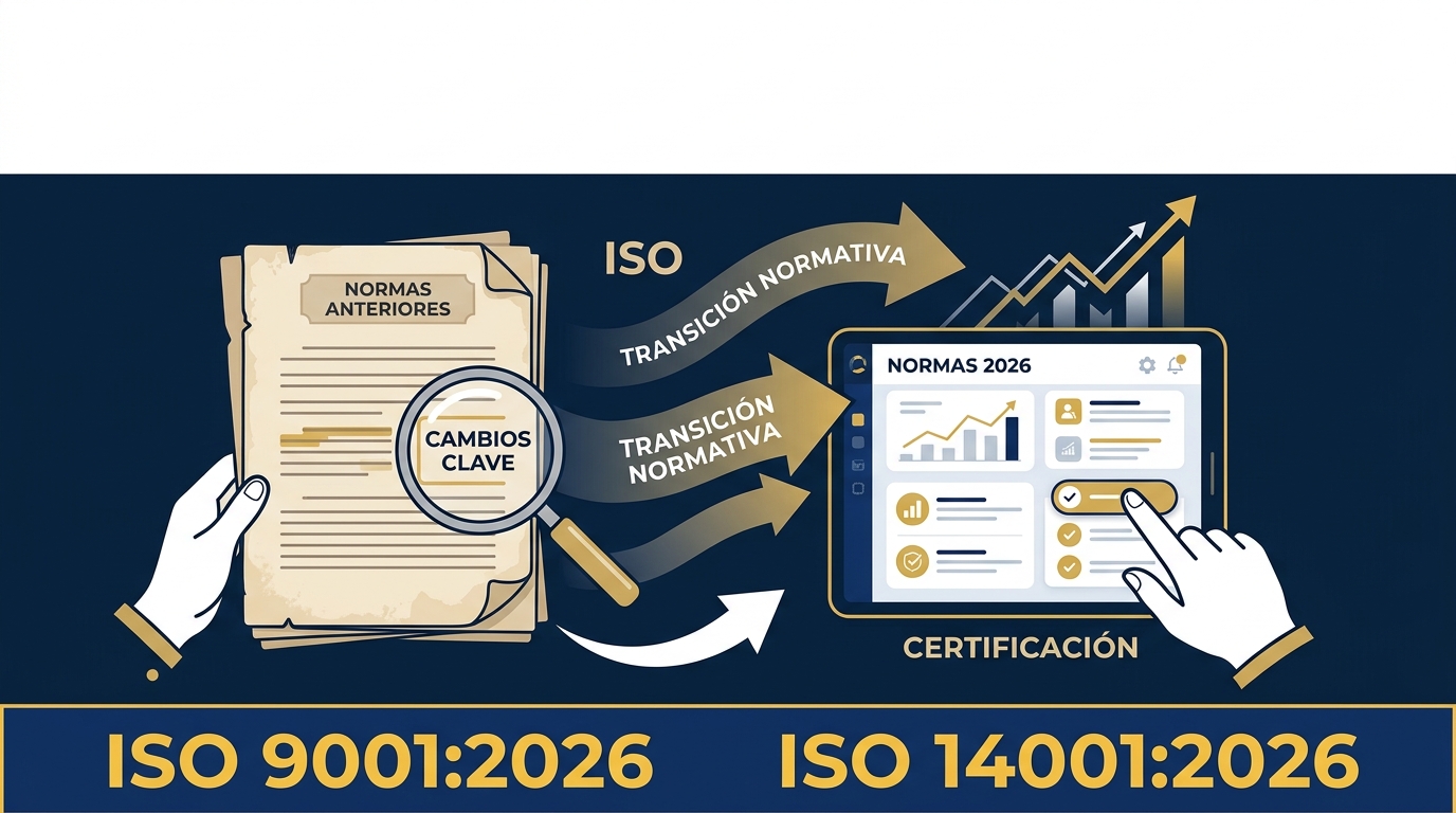 Consultor explicando cambios de normas ISO 9001 14001 19011 en reunión con equipo directivo